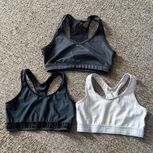 Set of Three Sports Bras - Black, Gray, and White
